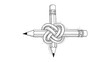 © AfjalHossain - Creative illustration of two pencils tied together in a complex knot symbolizing writer's block or mental frustration during artistic work.