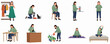 © Hurricanne - Flat Illustration Set of Woman Doing Activities Lifestyle in Various Poses