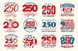 © Ashek Vector - USA 250th Anniversary Patriotic Typography Design Bundle. USA 250 years Freedom Badges. 4th of July American Independence Day Celebration Vector Set. United States Birthday T shirts, sticker, label