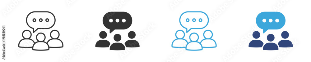 Team communication icon set, Group chat icons, User discussion symbols ...