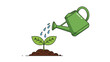 © MR - Bright green watering can carefully nurturing a young plant seedling sprouting from the soil, symbolizing new life, growth, and environmental care.