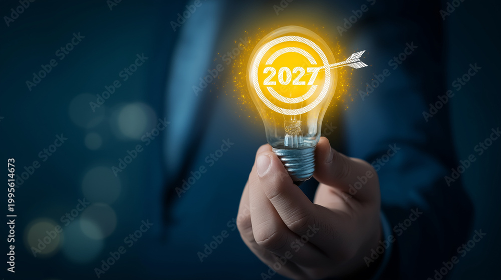 Visionary 2027 Business Concept with Light Bulb and Target Icon ...