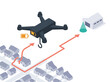© Abdesign - Isometric view of drone with renewable energy farm, delivering goods to houses