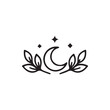 © Syahputra - Ethereal Celestial Moon and Botanical Leaf Design with Sparkling Stars Vector Art