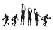 © Harry  - Basketball players silhouette vector set with dribbling, jumping, and ball possession poses on white background