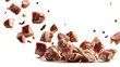 © MDNadim - Cat food pieces of meat are flying isolated on a white background