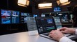 © Long - Person working on computer with augmented reality virtual screens and floating data symbols