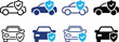 © SaymaHossan - Set of vehicle insurance icons featuring car and shield symbols isolated on transparent background