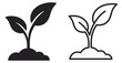 © Ярослав Дацко - plant sprout icon with leaves and soil, outline and silhouette vector illustration isolated on transparent background