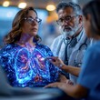 © keks20034 - Chest examination with pulmonologist and glowing lung overlay on female patient