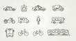 © Cokro - Collection of hand-drawn transportation icons on a light background.