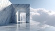 © PNG House - Ethereal marble corridor with sky and clouds reflecting on polished floor architecture abstract