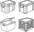 © MstBaby - Group of vector illustrations featuring four different styles of plastic storage containers with high resolution detail.