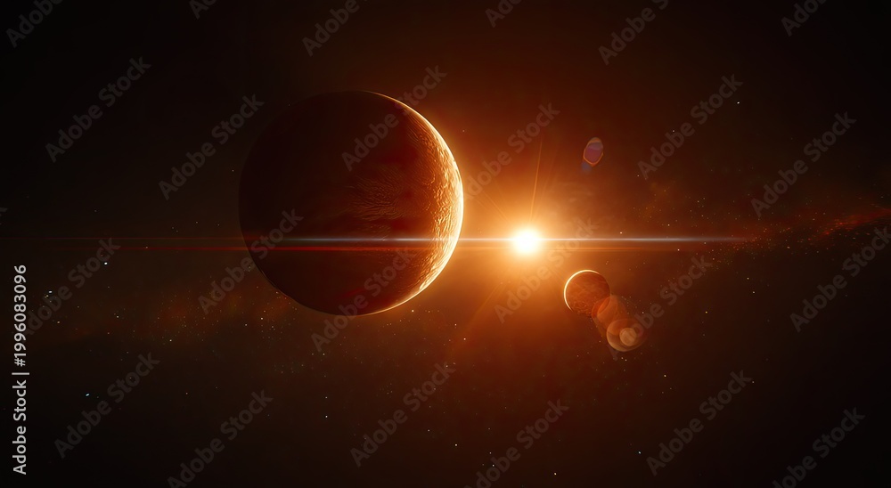 Stunning Solar Eclipse Over Mars with Phobos and Deimos Visible. Stock ...