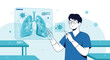 © novanto - Doctor analyzing virus infection on lungs hologram, medical technology and research concept