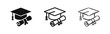 © drawing lines - Graduation cap and diploma scroll icons set in three different styles isolated on white background