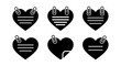 © Towhidul - Minimalist heart note icons with paper clips, black silhouette heart shaped sticky notes set, romantic office stationery vector elements for planning