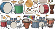 © EdGe Creative - Musical percussion instruments collection with drums cymbals tambourine and maracas isolated on light background music vector illustration set