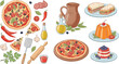 © MstBobita - Italian Food Collection with Pizza, Sandwich, Dessert, Olive Oil, and Cooking Ingredients for Restaurant Menu, Cuisine, and Culinary Illustration