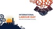 © Bloody 007 - International Labour Day poster with shaking hands and industrial cityscape at sunrise