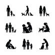 © ADURI - People and pets black silhouettes on white background, set of different family and dog icons