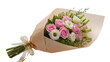 © Luke - Pink and white roses bouquet wrapped in brown paper with ribbon, isolated on transparent background