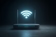© Vitalii Shkurko - Glowing Secure Wi-Fi Symbol on Router in Dark Room Showing Network Security Features and Home Internet Connection
