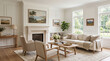 © Sebastian - Cozy Living Room with Fireplace and Neutral Scandinavian Design