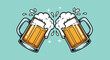 © Caroline Studio - Two beer mugs clinking together with foam and splashes.