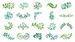 © Creative Nest - Green ornamental flourish collection with leafy swirls, floral scrolls, vines and decorative botanical elements for invitations, cards and borders