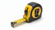 © Roy Arifin - A well-used yellow and black retractable tape measure with its metal blade partially extended, resting on a clean white background.