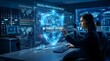 © Galih - Cyber security professional monitoring AI threat defense system with futuristic digital interface