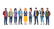© rasel - Collection of diverse people standing in a line wearing casual and professional outfits, ideal for community or workforce themes.