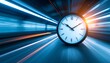 © EPDICAY - Fast-moving clock with light trails, representing speed, time management, and urgency in a modern concept.
