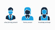 © MstMajesaBegum - Vector character icons for social and environmental initiatives including urban farming network farmer context roles and knowledge exchange collaboration with community knowledge exchange education