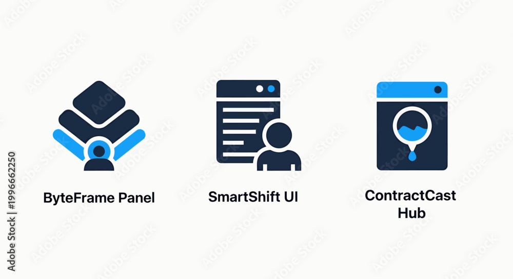 Business dashboard and software user interface icons with interface ...