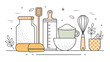 © usman - Kitchen tools and baking ingredients vector illustration cooking utensils, measuring cup, flour, whisk, and jar for recipe design
