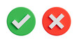 © nomindcloud - 3D check mark and cross icons on black background, green tick and red x buttons, yes or no choice, right and wrong symbols for UI UX design.