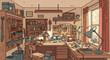 © Nak - A well-organized workshop filled with tools, crafting supplies, and a workbench bathed in natural light from a window.