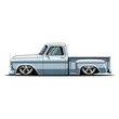 © Billie - Classic American Pickup Truck, Custom Lowered, Light Blue, Side View Illustration
