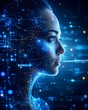 © Nikolay - Futuristic side profile of woman with glowing digital network nodes on face