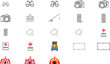 © MDRAISULISIAM - 23 Hand-Drawn Vector Icon Set Bundle: Minimalist Black Line Icons of Binoculars, Camera, Fishing Rod, Jenga, Puzzle, Carousel, Mahjong, Pinball, Pool Table, Circus Tent with Editable Stroke