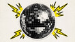 © Furkan - Pop Art Disco Ball Collage Illustration, Halftone Texture, Nightlife Party Music Dance Concept, Retro Magazine Cutout Style Club Graphic