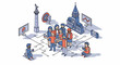 © ainun - Group of folk take pic of city with tech in tour and site and road