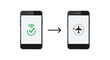 © Asraful - Smartphone screen showing a transition from a checkmark with signal icon to an airplane icon representing airplane mode activation.