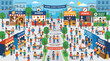 © tika - A vibrant flat design illustration depicting a bustling global street food festival, showcasing a variety of delicious international culinary delights.