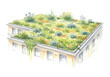 © LOBSTER LARRY - Illustration of a modern building with a lush green roof garden full of diverse plants