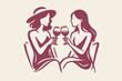© Saad Hassan - Women drinking wine doodle vector illustration with glasses and elegant hand drawn friends toast scene