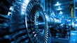 © sevector - Industrial turbine engine rotor mechanism showcasing complex metallic blades, representing advanced technology, engineering, and manufacturing in a modern power generation facility