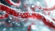 © Larisa AI - An intricate abstract representation of red blood vessels flowing with bubbles, illustrating the vitality and complexity of the circulatory system in a vibrant manner.